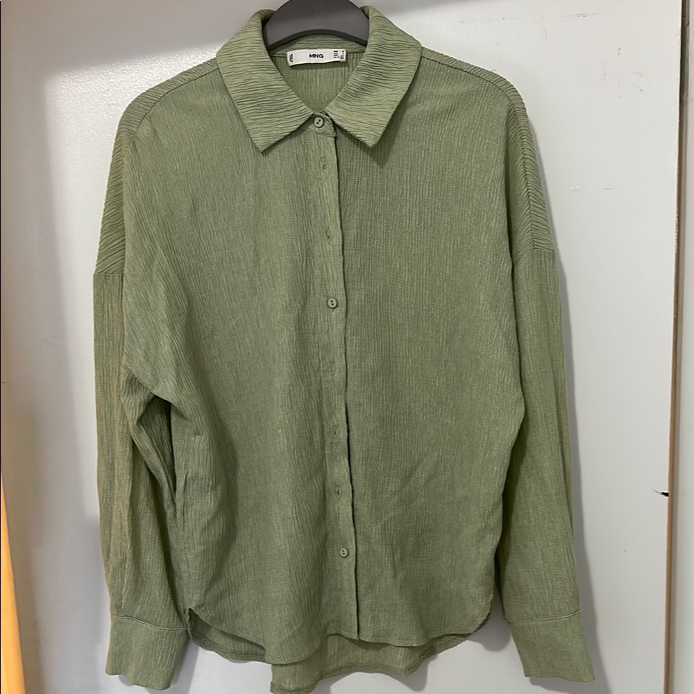 Mango Green Blouse Relaxed Fit Long Sleeve